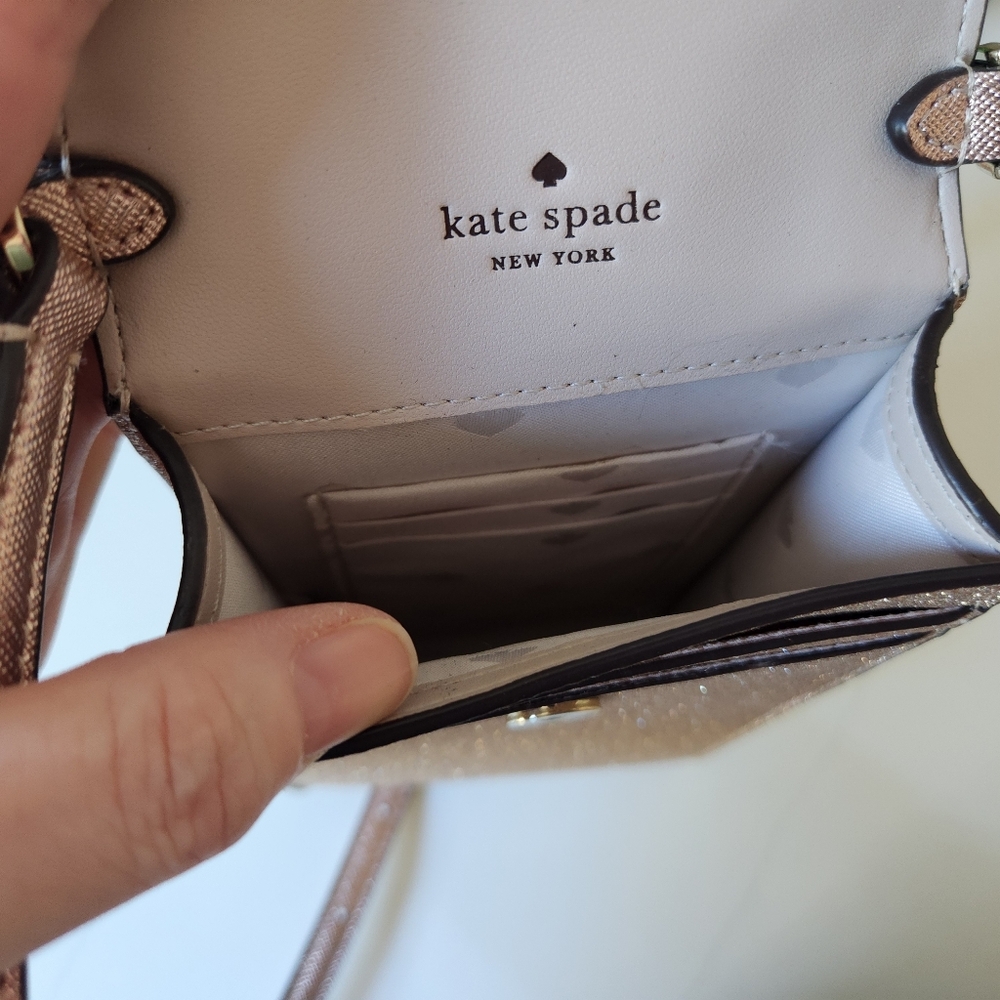 Kate Spade Shimmy Glitter North South Flap Phone Crossbody Rose Gold Pink - Picture 5 of 10